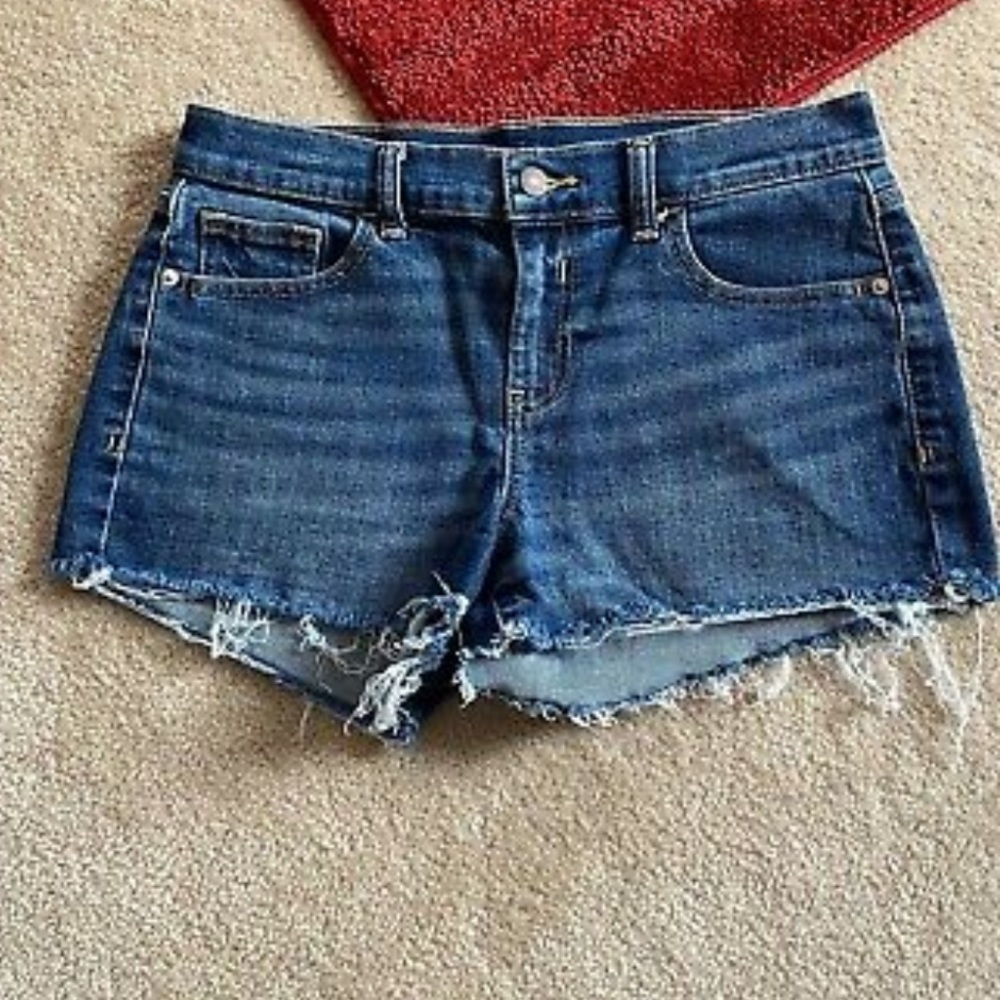 Old Navy Boyfriend Cut Off Fringe Hem Denim Blue Jean Shorts Deep Sky Sz.4